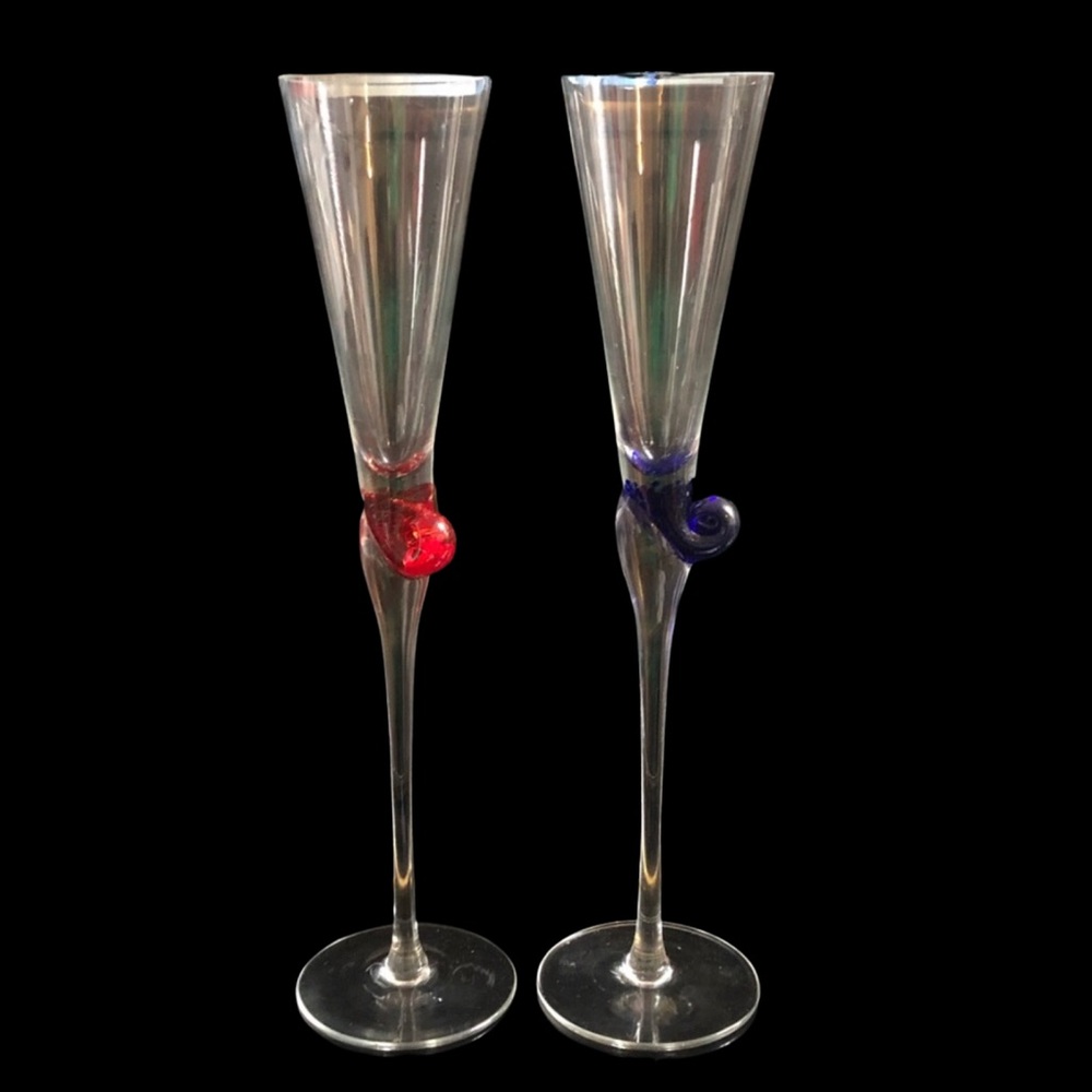Pair of handblown champagne glasses from Murano.